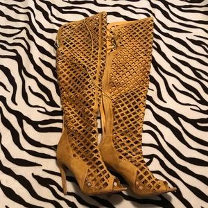 💛Cutout ThighHigh Peep-toe Boots💛